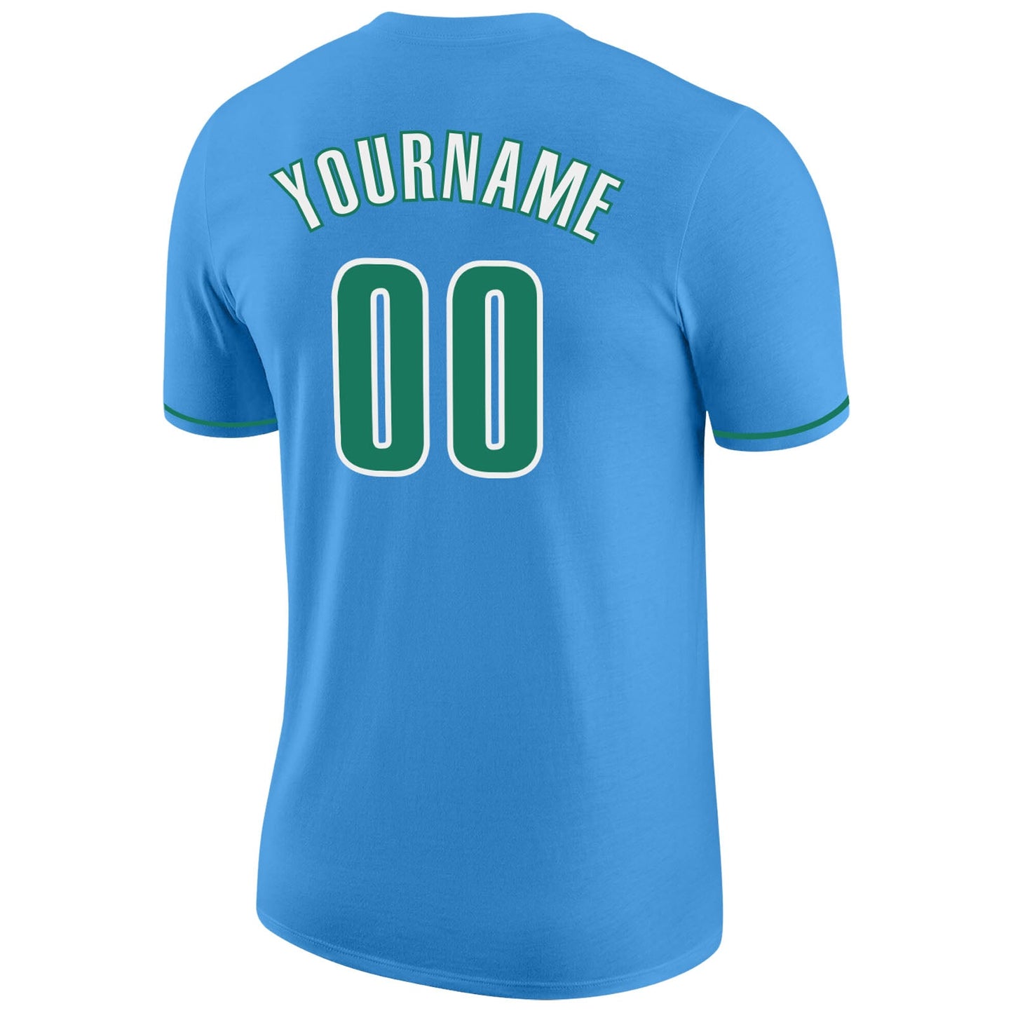 Custom Powder Blue Kelly Green-White Performance T-Shirt view 6