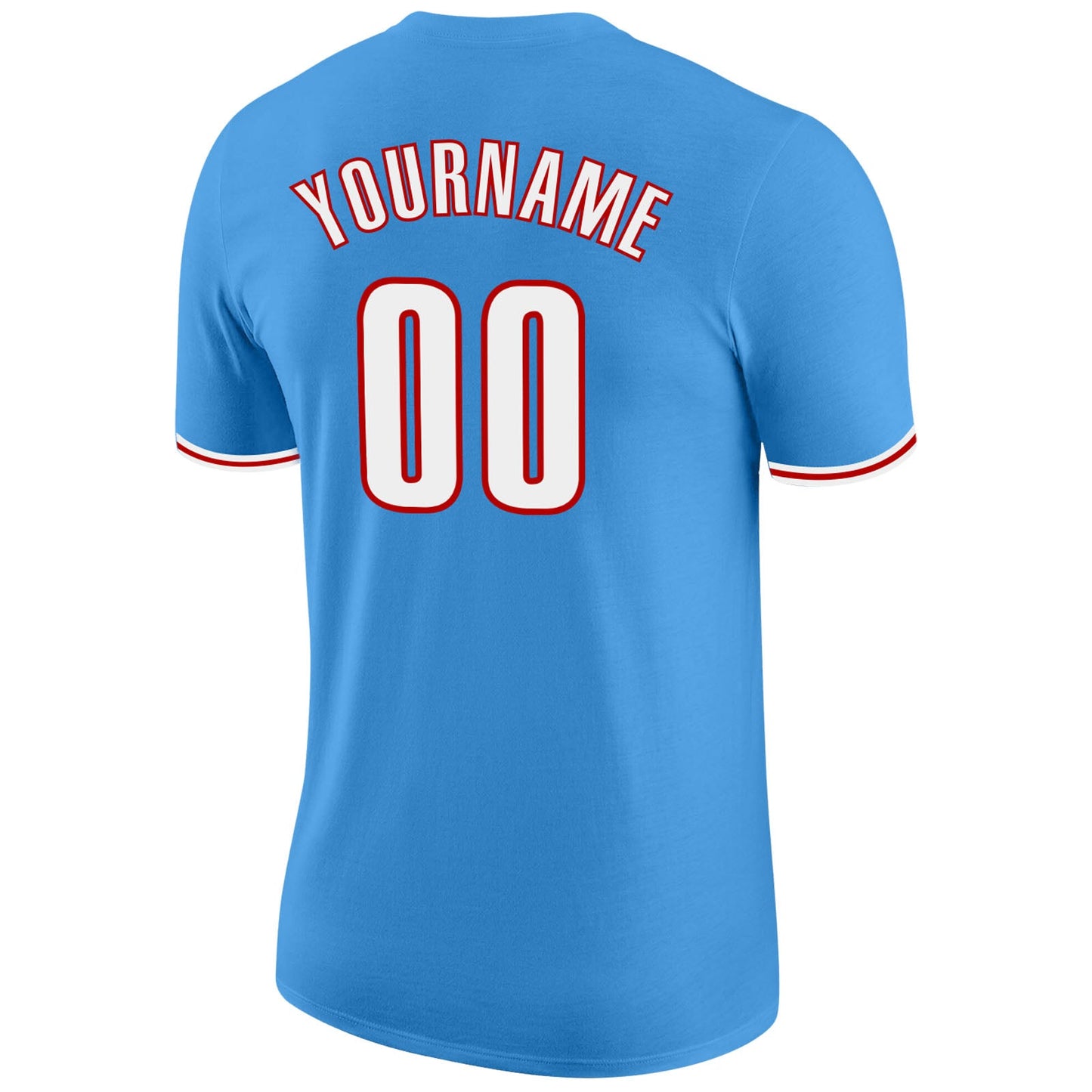 Custom Powder Blue White-Red Performance T-Shirt view 6