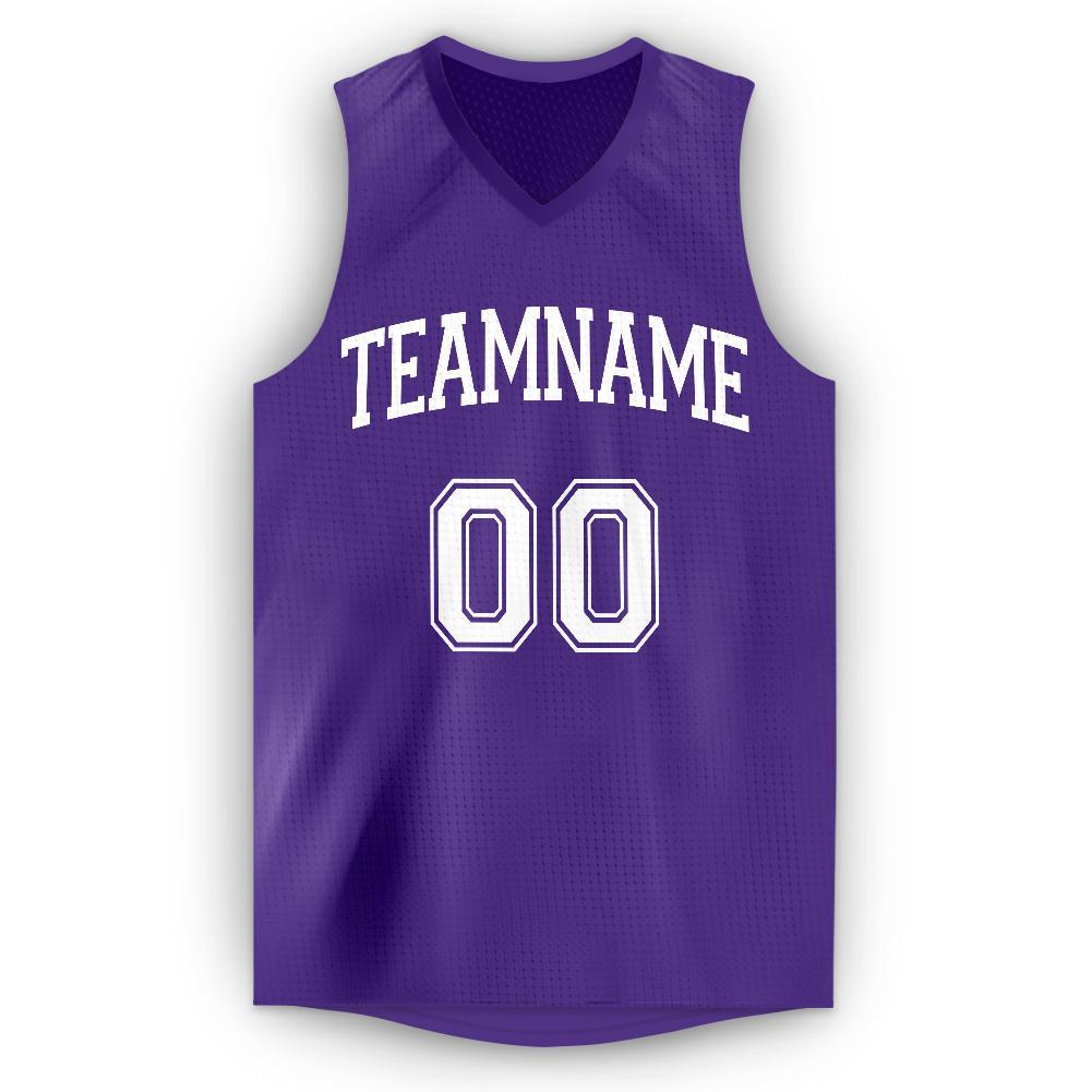 Custom Purple White V-Neck Basketball Jersey view 5