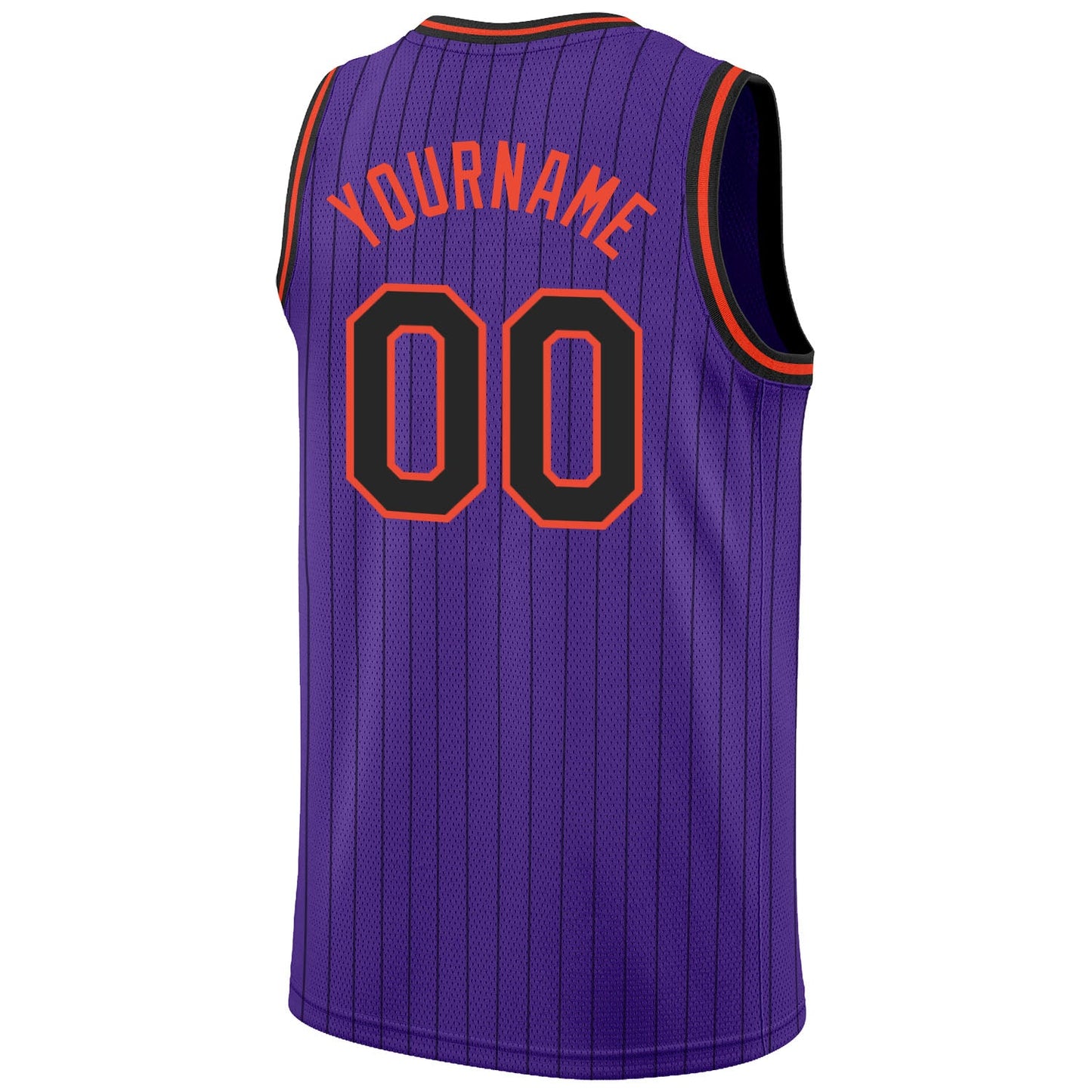 Custom Purple Black Pinstripe Black-Orange Authentic Basketball Jersey view 6