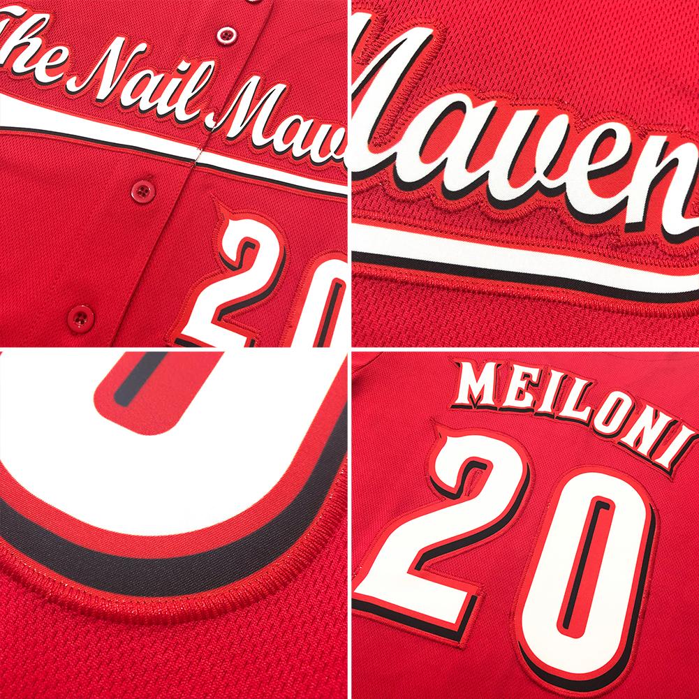Custom Red White-Navy Authentic Baseball Jersey view 6