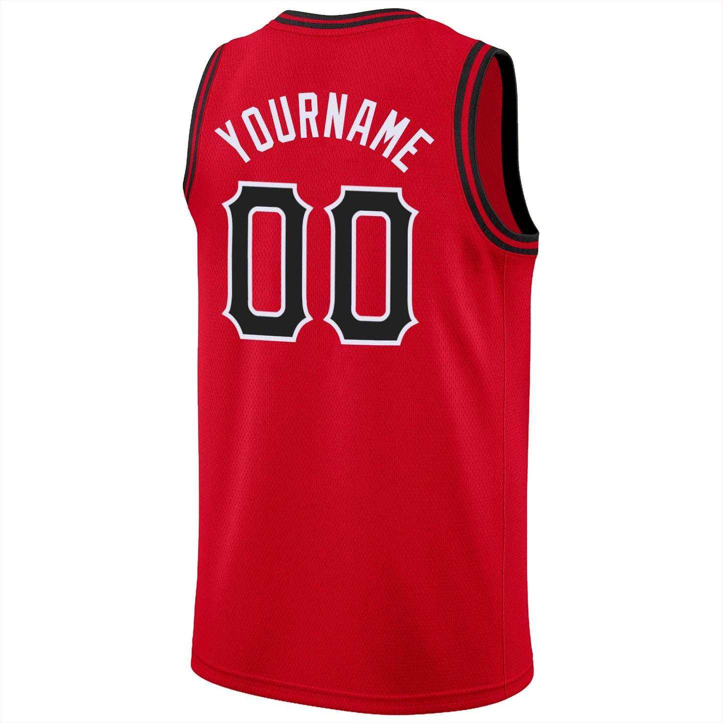Custom Red Black-White Round Neck Rib-Knit Basketball Jersey view 7