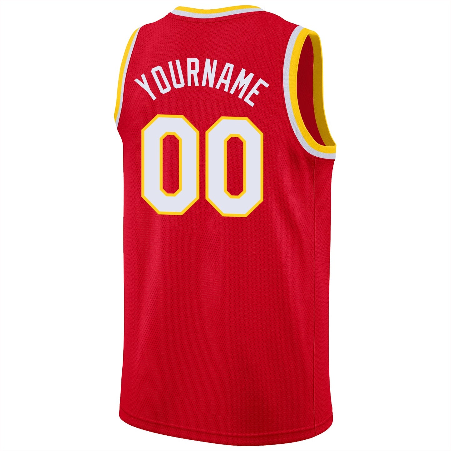 Custom Red White-Gold Round Neck Rib-Knit Basketball Jersey view 6