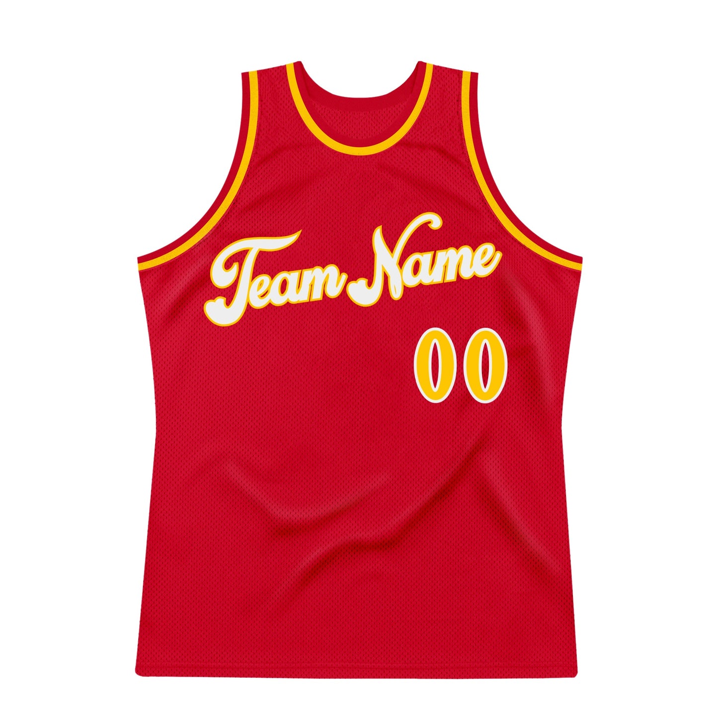 Custom Red Gold-White Authentic Throwback Basketball Jersey view 7