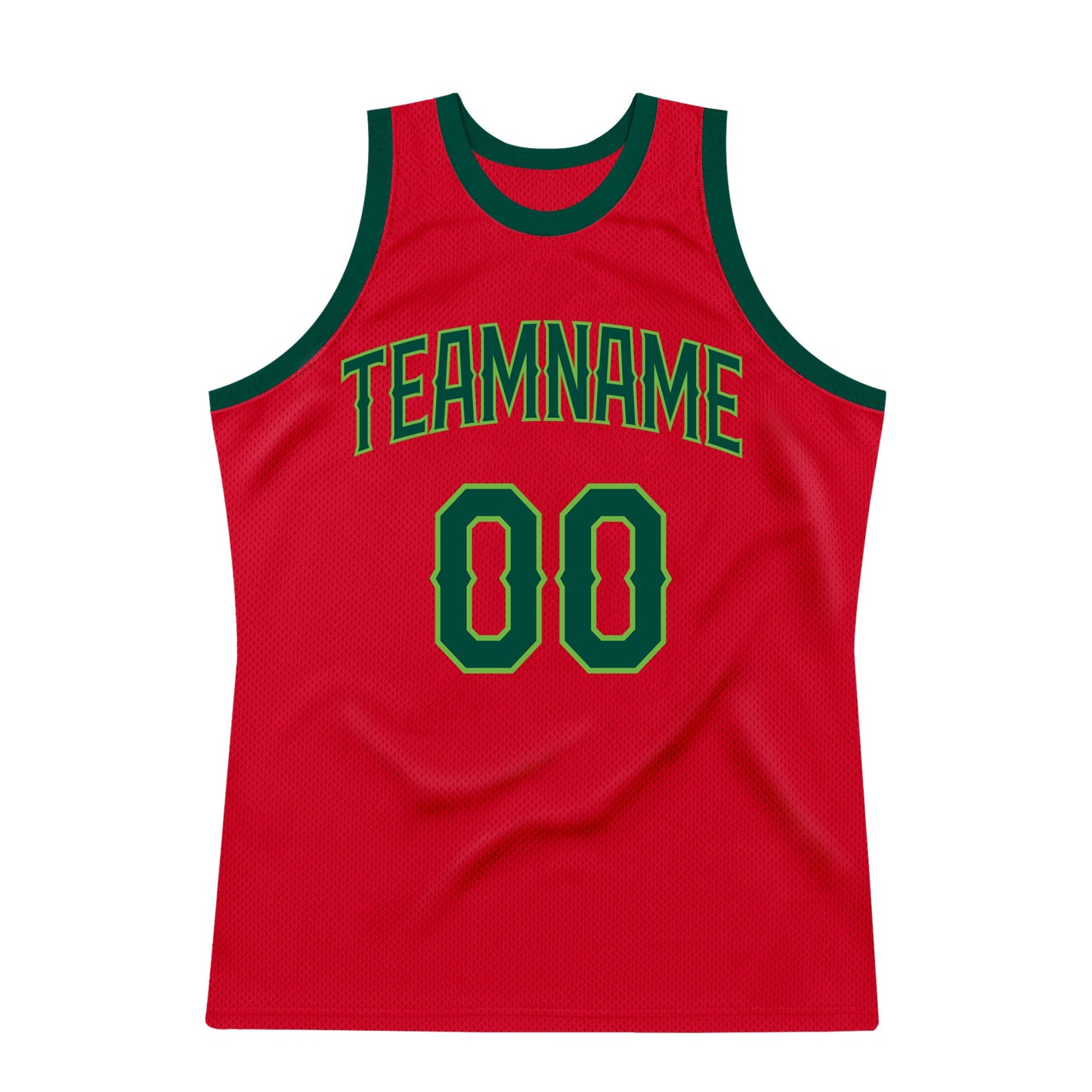 Custom Red Hunter Green-Neon Green Authentic Throwback Basketball Jersey view 6