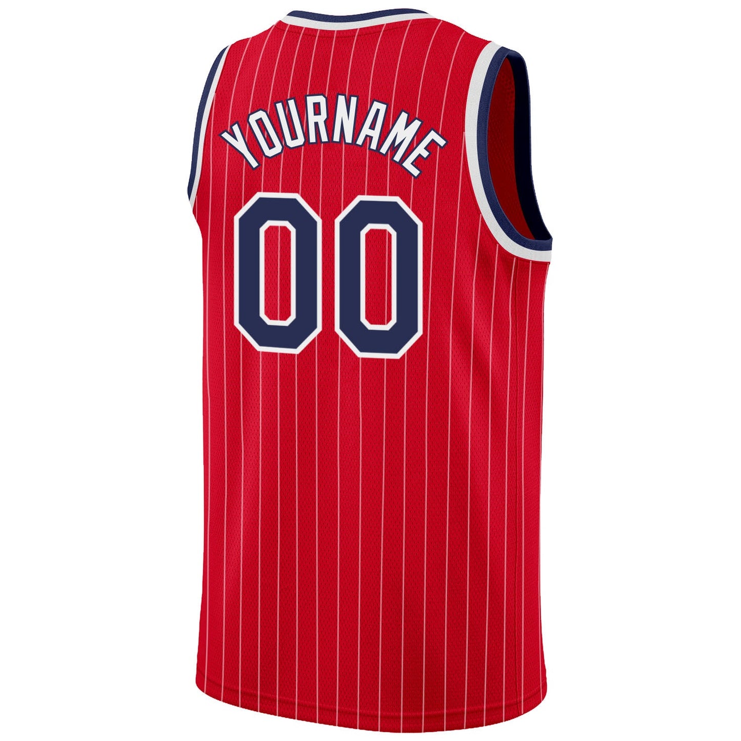 Custom Red White Pinstripe Navy-White Authentic Basketball Jersey view 6