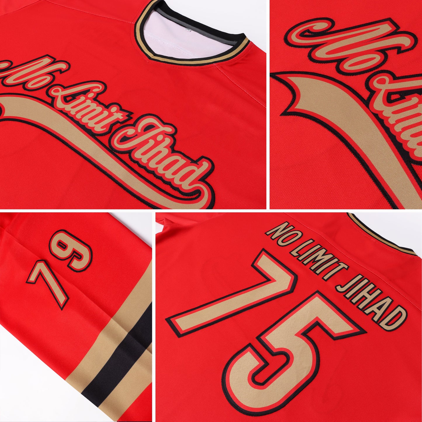 Custom Red Old Gold-Black Hockey Jersey view 7