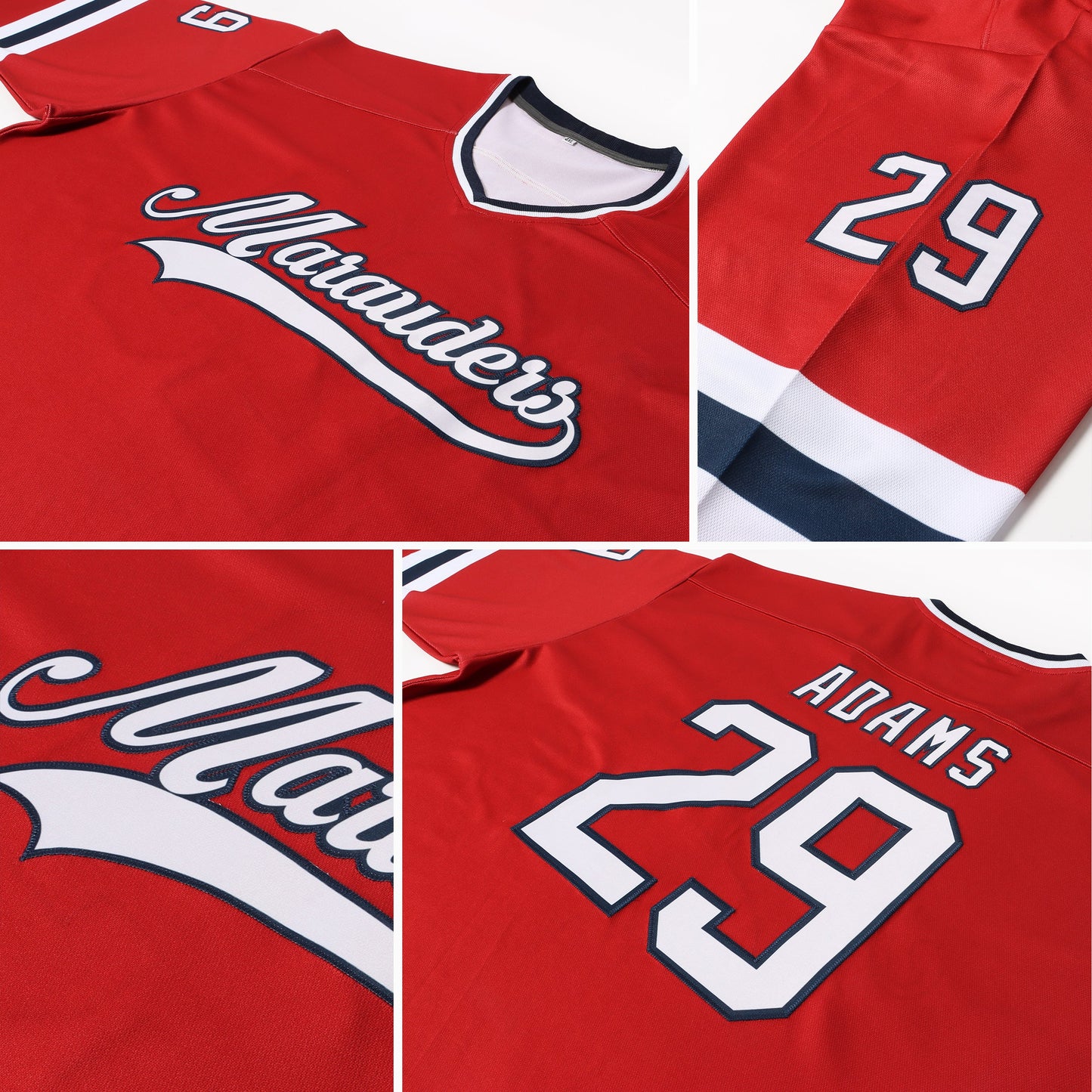 Custom Red White-Navy Hockey Jersey view 5