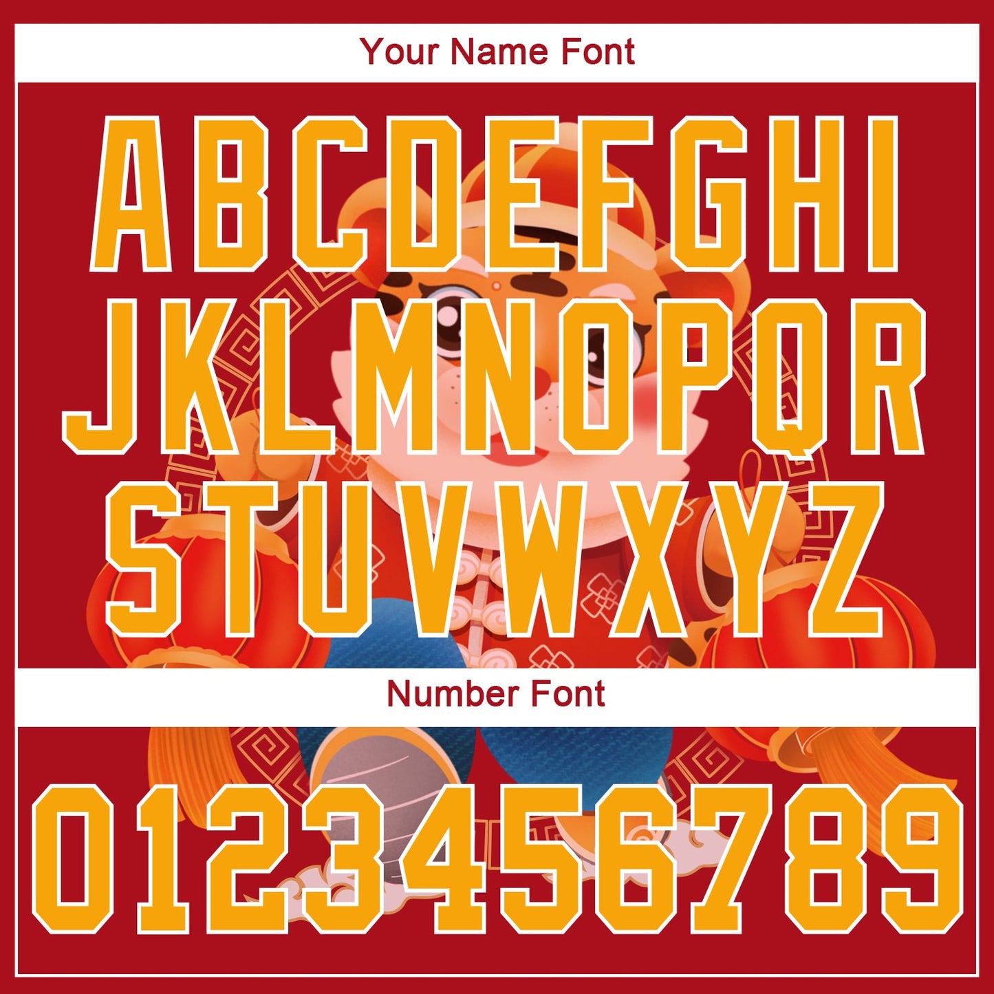 Custom Red Gold-White 3D Pattern Design Cute Tiger Authentic Baseball Jersey view 5