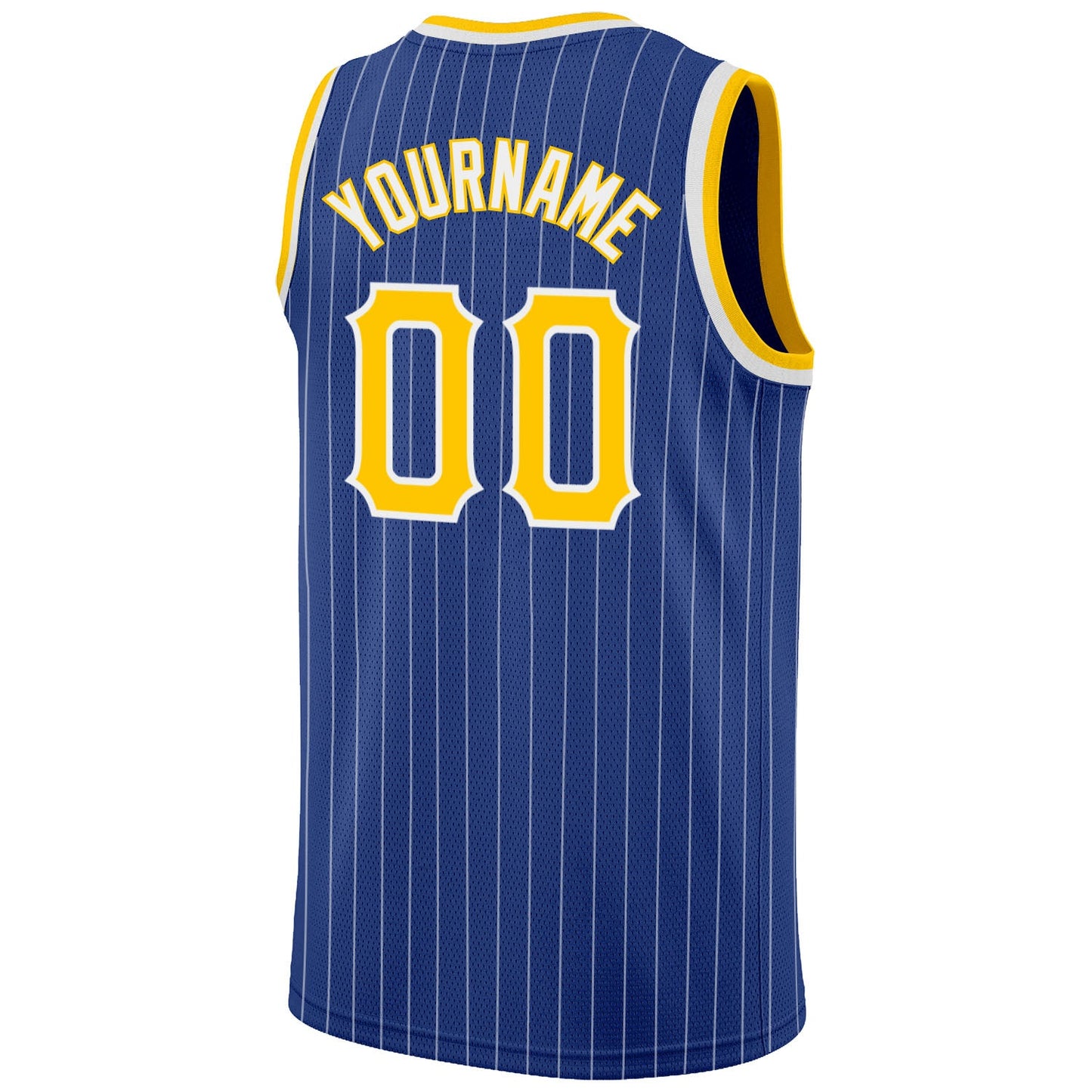 Custom Royal White Pinstripe Gold-White Authentic Basketball Jersey view 6