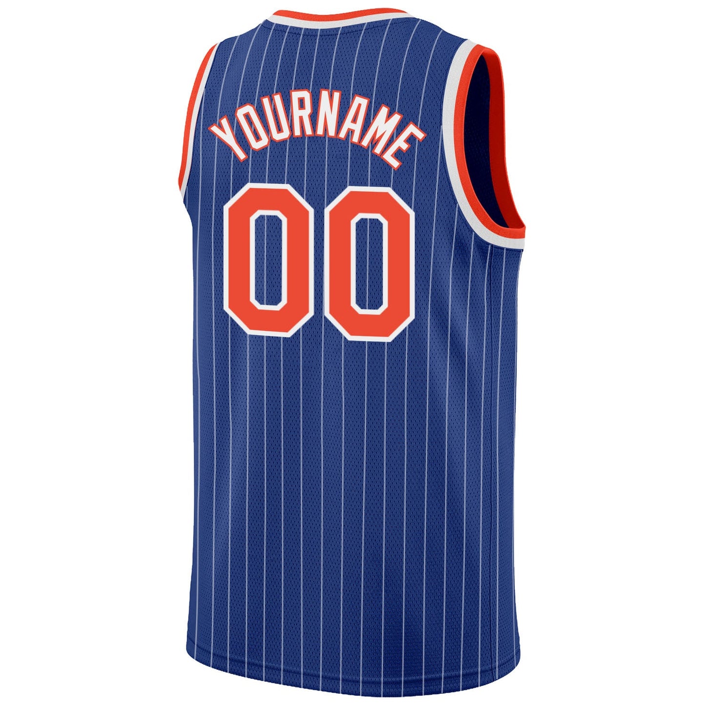 Custom Royal White Pinstripe Orange-White Authentic Basketball Jersey view 6