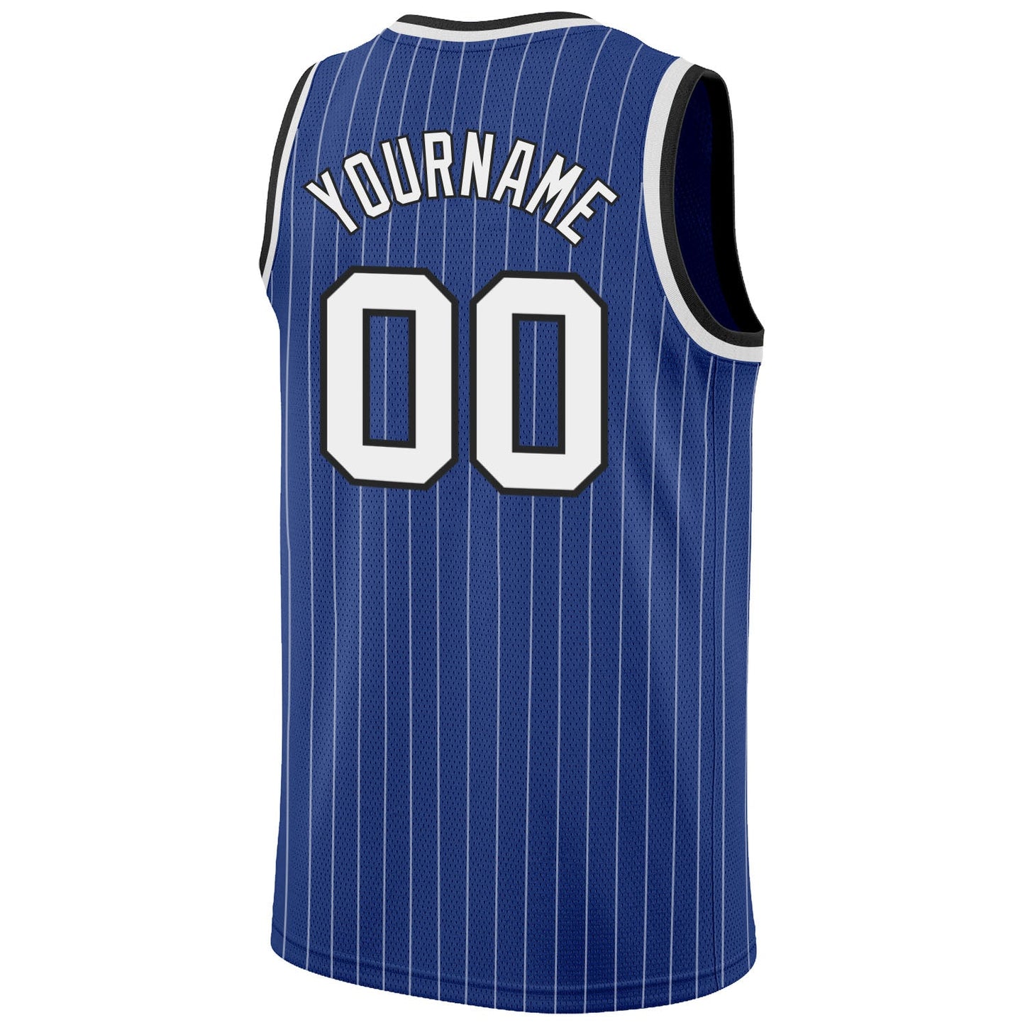 Custom Royal White Pinstripe White-Black Authentic Basketball Jersey view 6