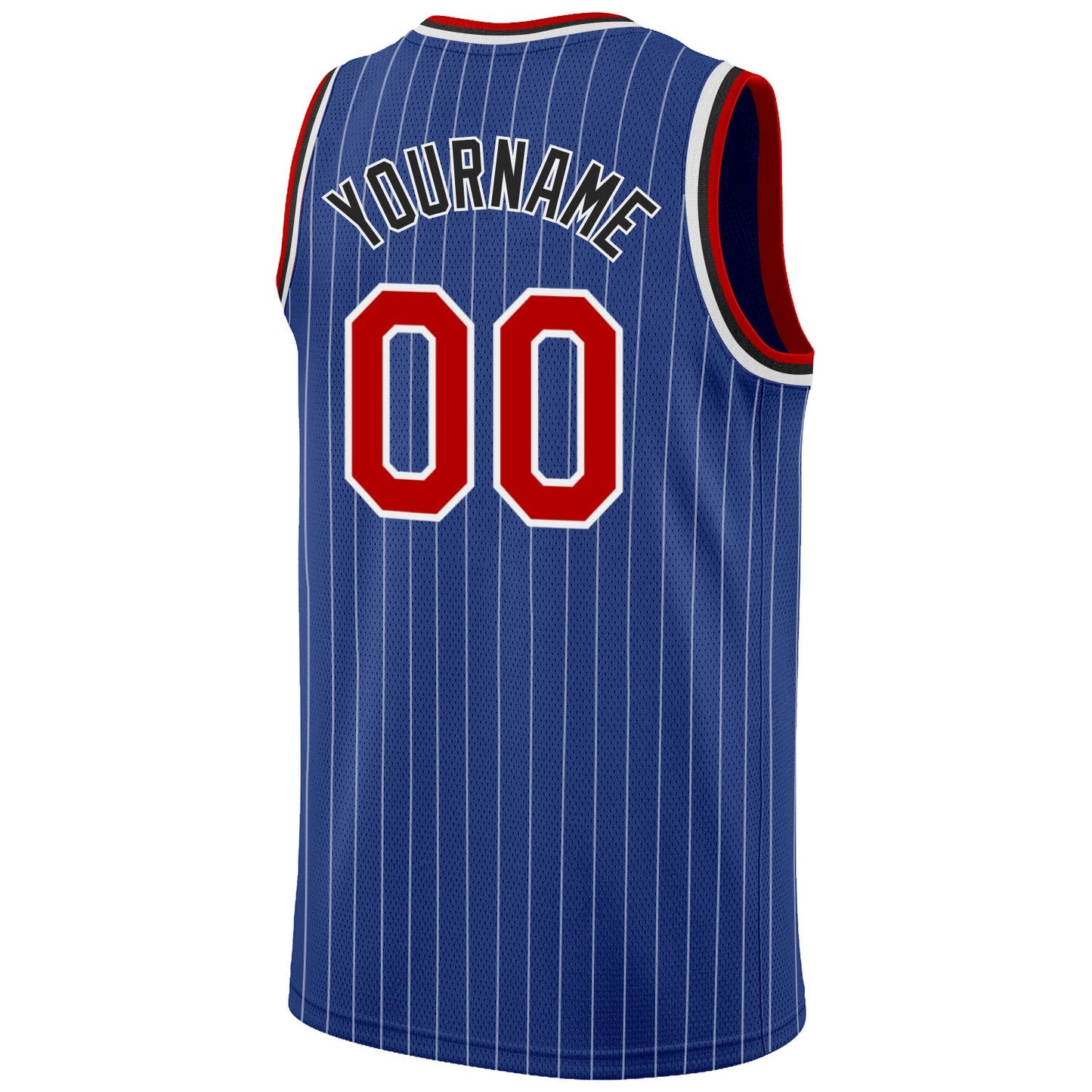 Custom Royal White Pinstripe Red-Black Authentic Basketball Jersey view 6