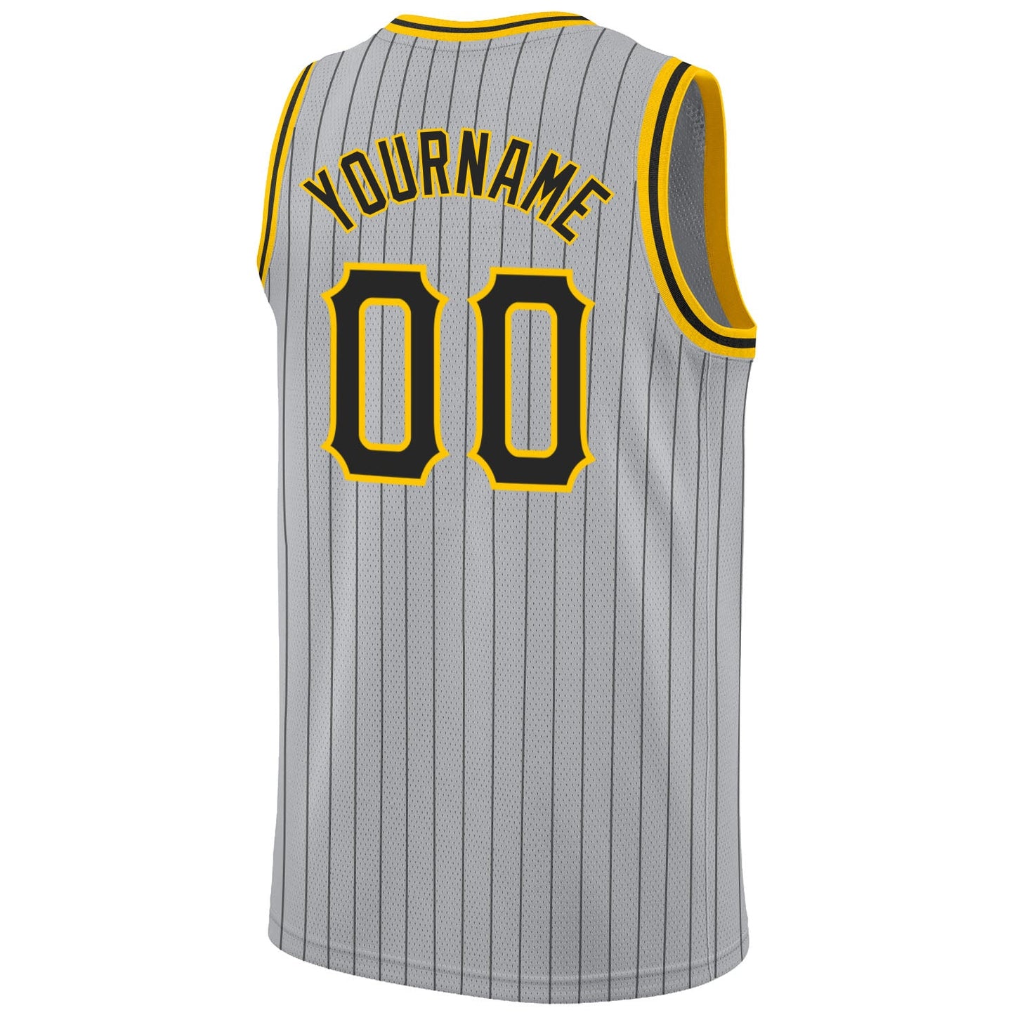 Custom Gray Black Pinstripe Black-Gold Authentic Basketball Jersey view 6