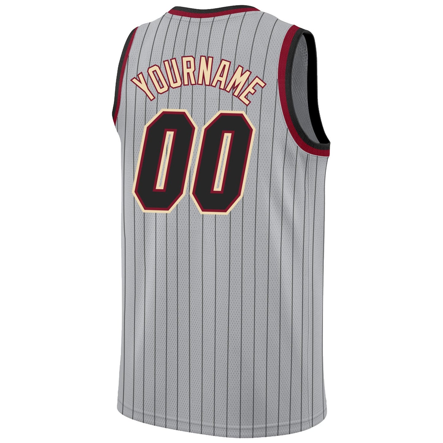 Custom Gray Black Pinstripe Black-Maroon Authentic Basketball Jersey view 6