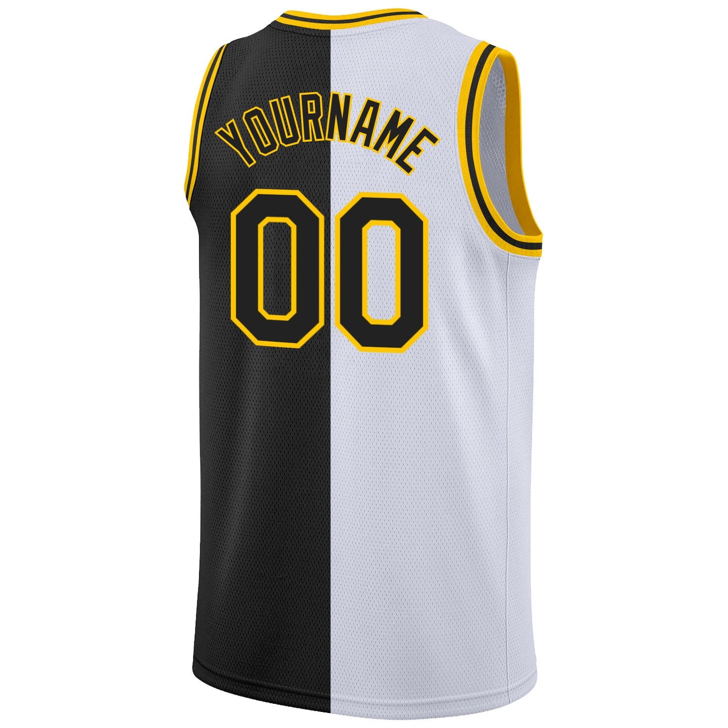 Custom White Black-Gold Authentic Split Fashion Basketball Jersey view 6