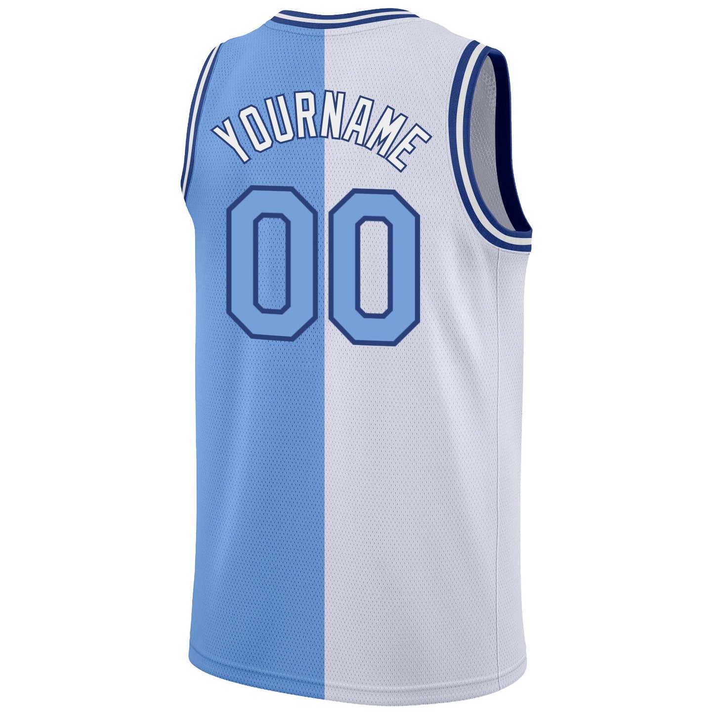 Custom White Light Blue-Royal Authentic Split Fashion Basketball Jersey view 6