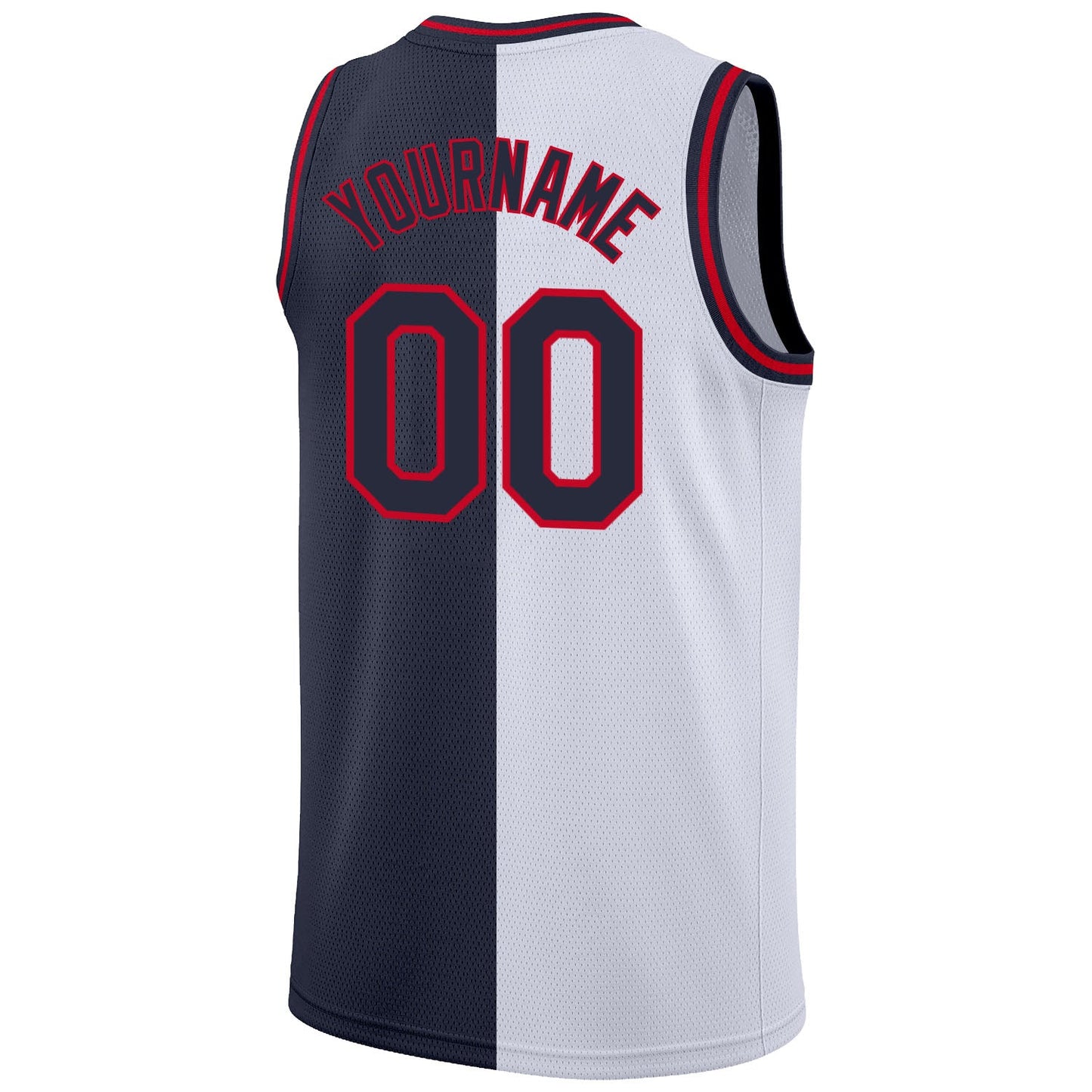 Custom White Navy-Red Authentic Split Fashion Basketball Jersey view 6