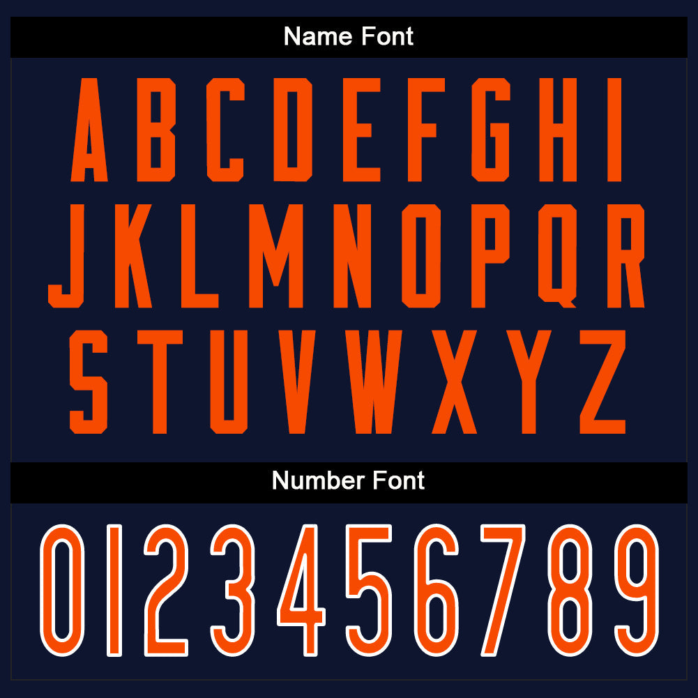 Custom Navy Orange-White Split Fashion Football Jersey view 4