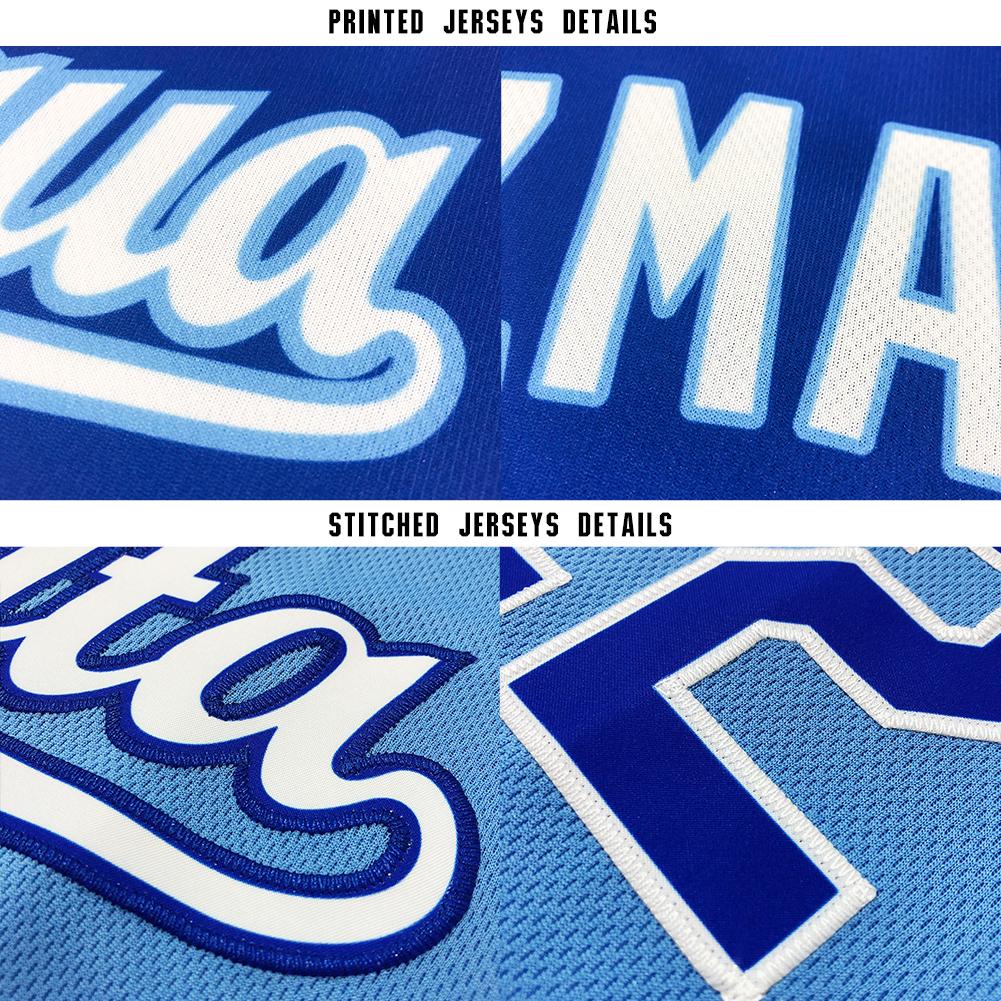 Custom Light Blue Red-Navy Baseball Jersey view 6