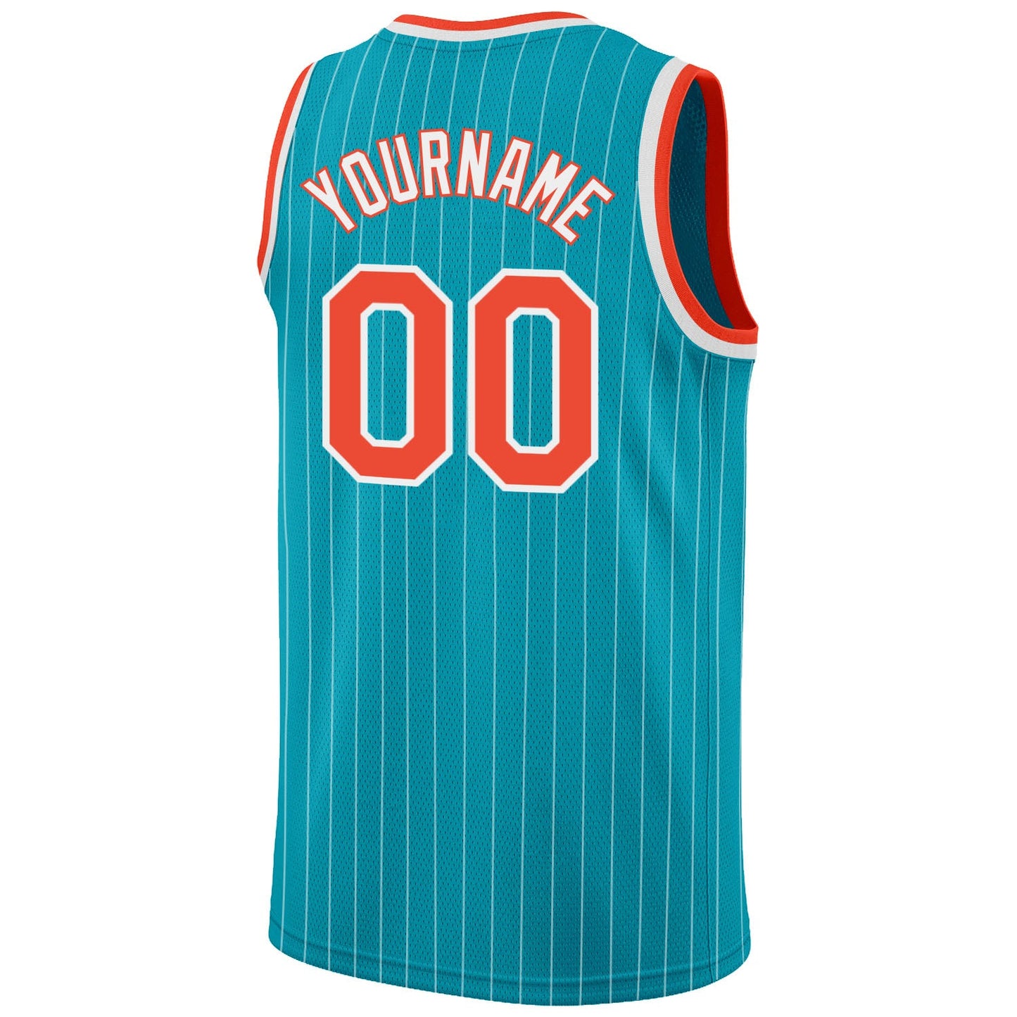 Custom Teal White Pinstripe Orange-White Authentic Basketball Jersey view 6