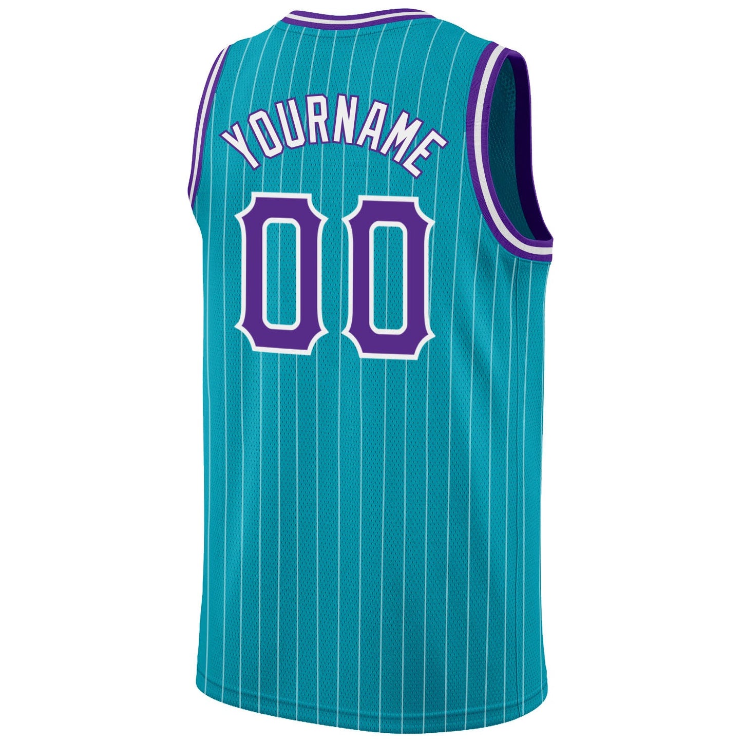Custom Teal White Pinstripe Purple-White Authentic Basketball Jersey view 6