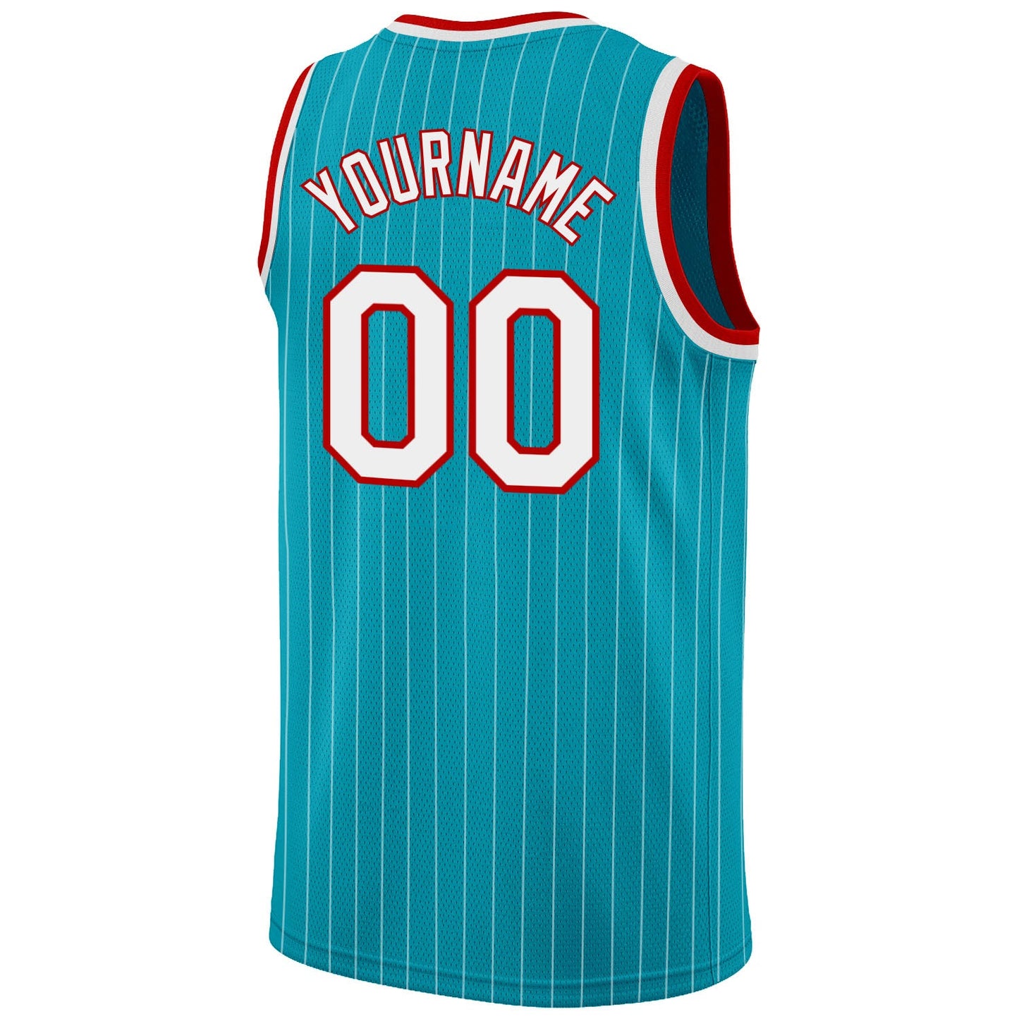 Custom Teal White Pinstripe White-Red Authentic Basketball Jersey view 6