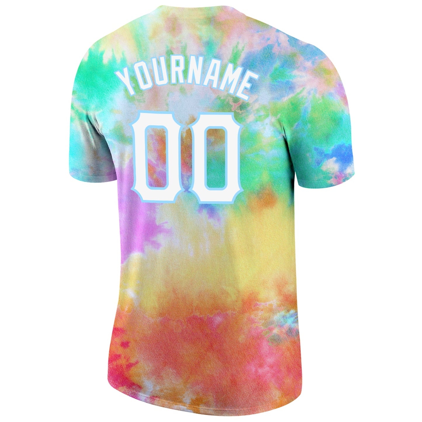 Custom Tie Dye White-Light Blue 3D Performance T-Shirt view 6