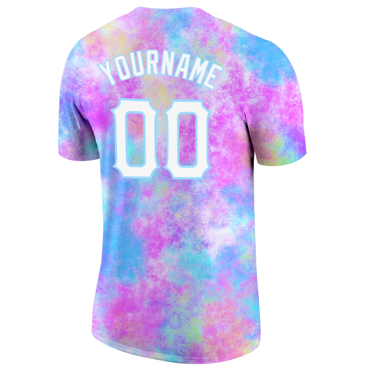 Custom Tie Dye Watercolor Gradient White-Light Blue 3D Performance T-Shirt view 6