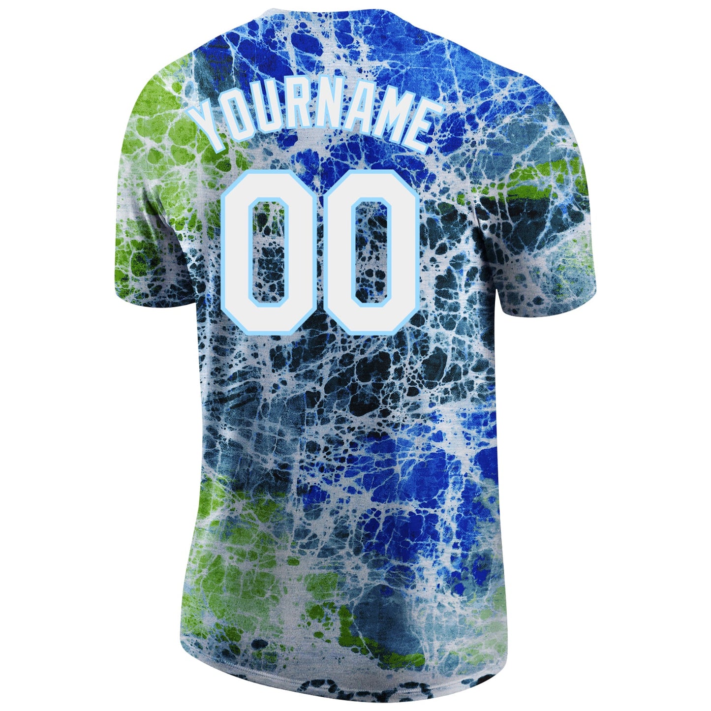 Custom Tie Dye White-Light Blue 3D Performance T-Shirt view 6