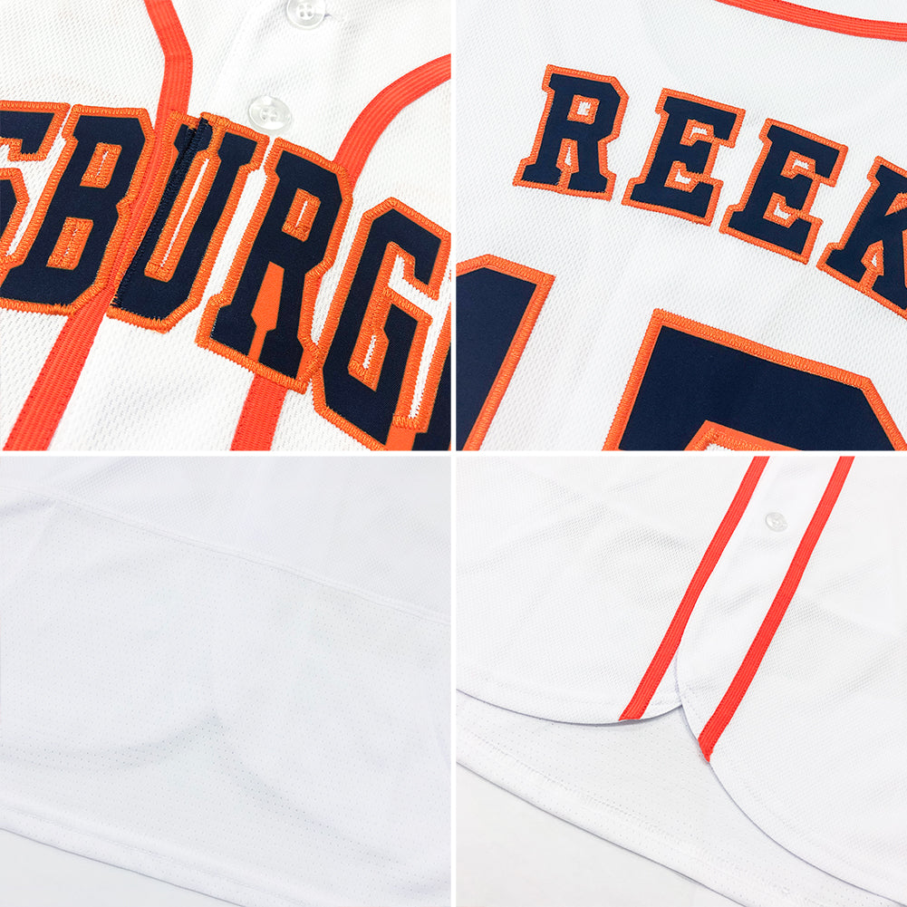 Custom White Orange-Black Authentic Baseball Jersey view 6