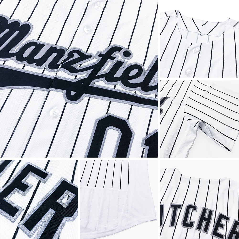 Custom White Royal Pinstripe Royal-Orange Authentic Baseball Jersey view 6
