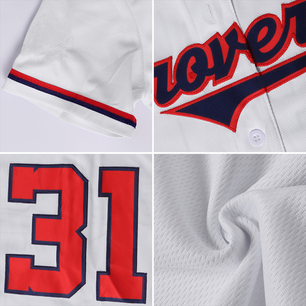 Custom White Red-Navy Authentic Baseball Jersey view 6