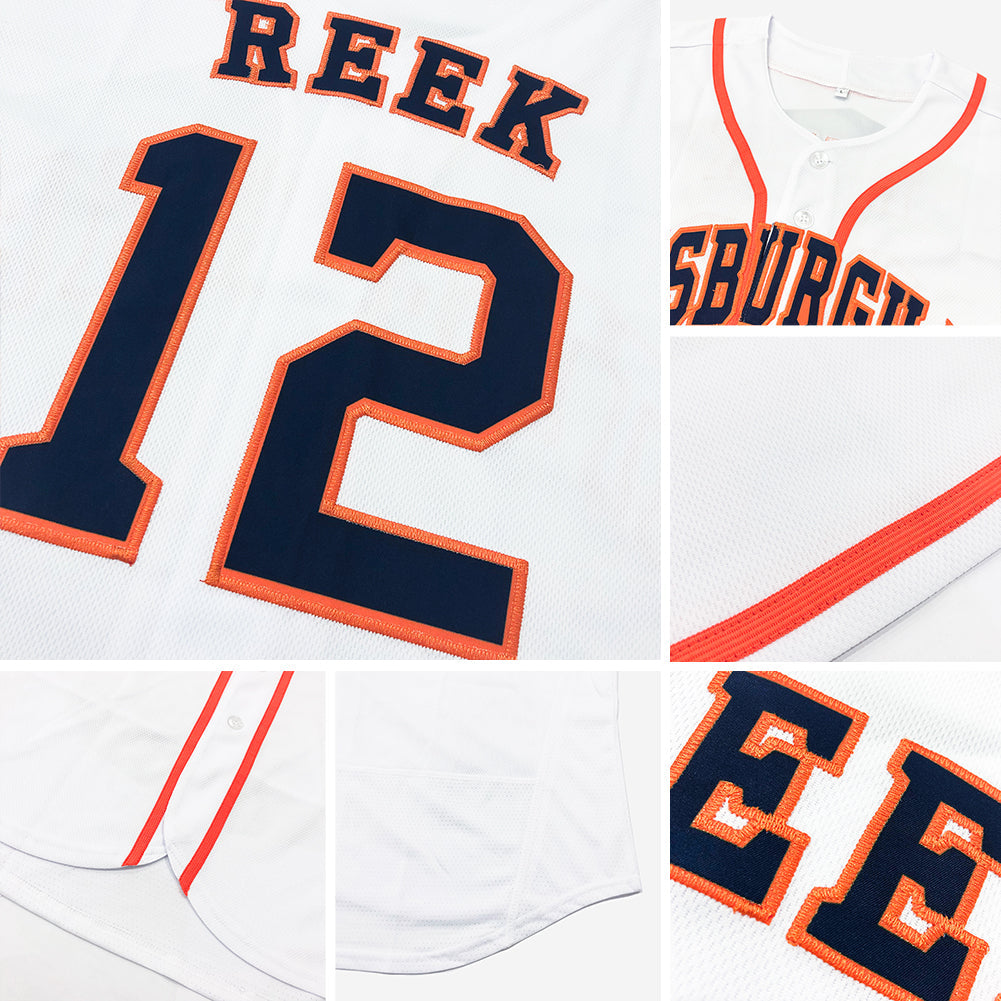 Custom White Orange-Black Authentic Baseball Jersey view 6