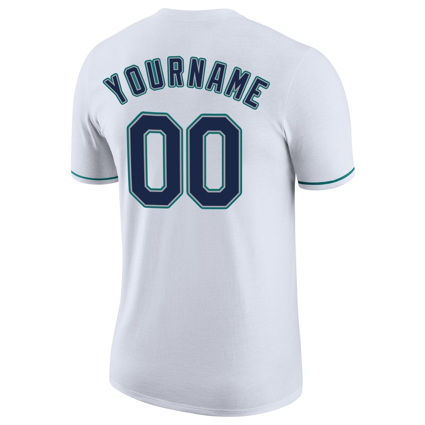 Custom White Navy-Aqua Performance T-Shirt view 6