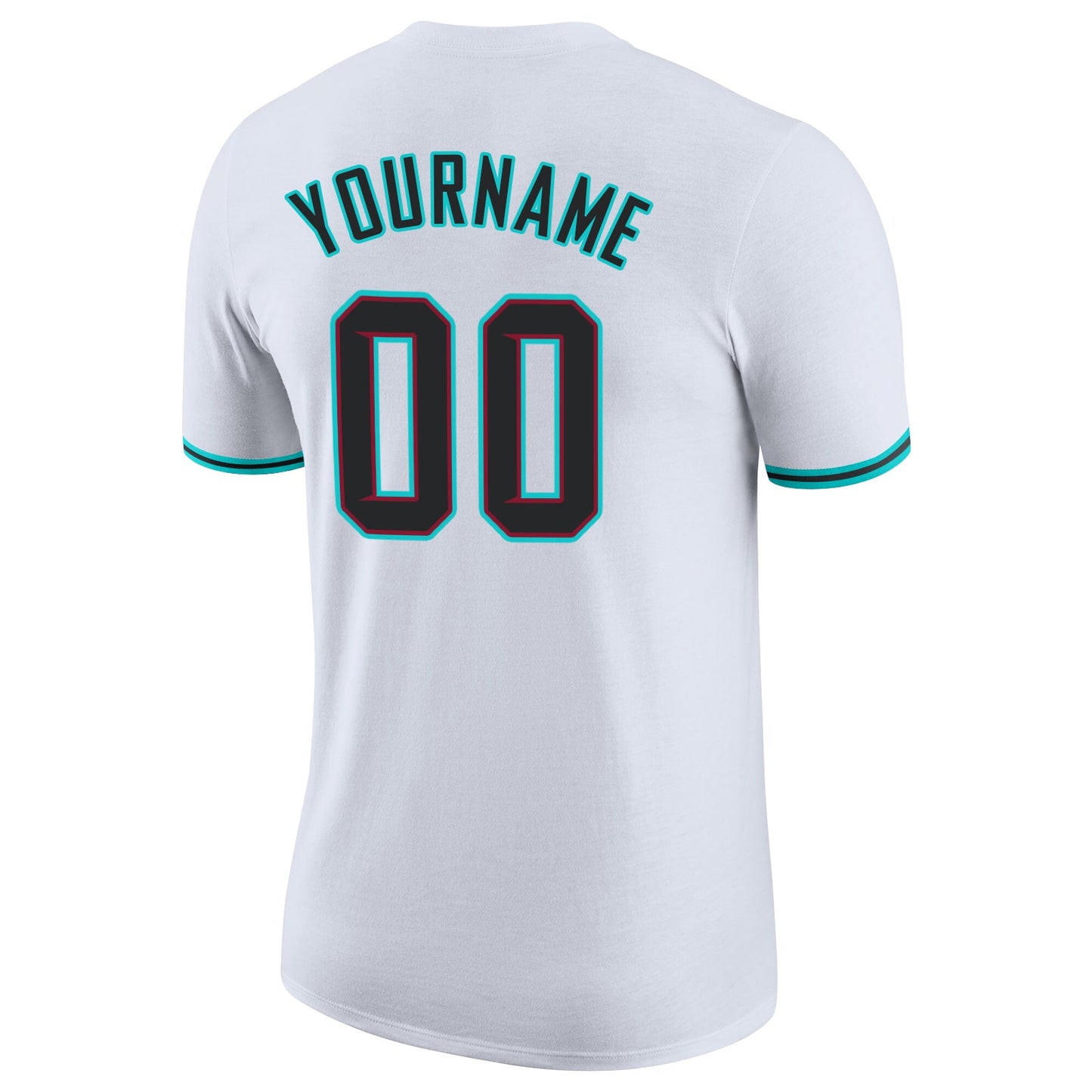 Custom White Black-Aqua Performance T-Shirt view 6