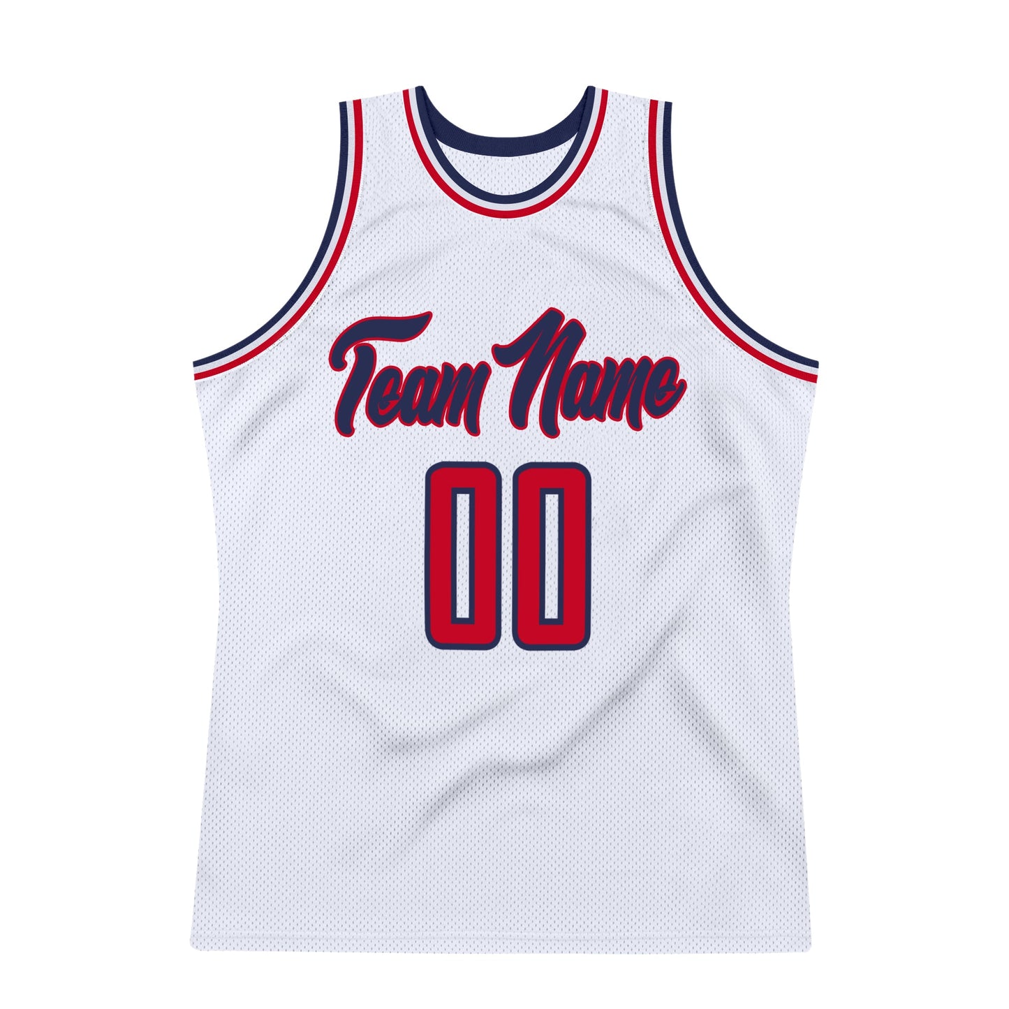 Custom White Red-Navy Authentic Throwback Basketball Jersey view 7