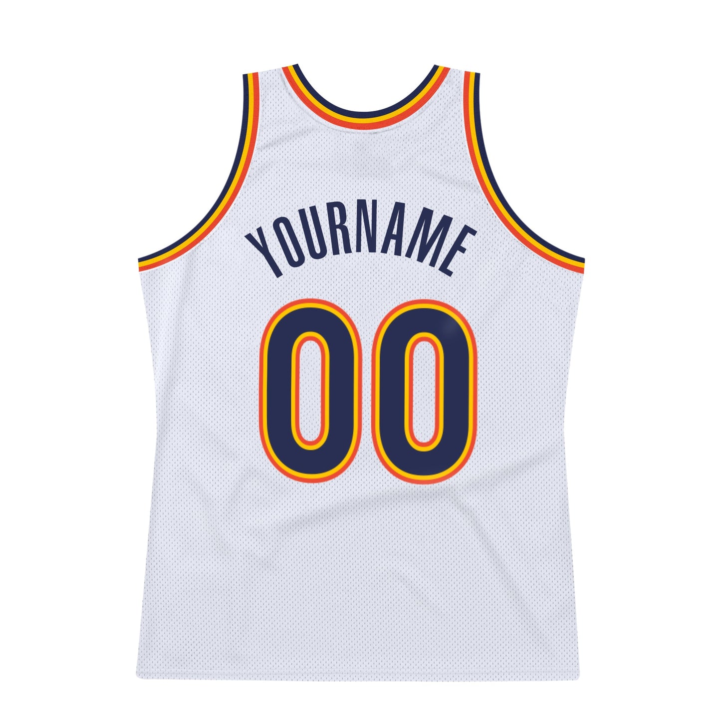 Custom White Navy-Orange Authentic Throwback Basketball Jersey view 6