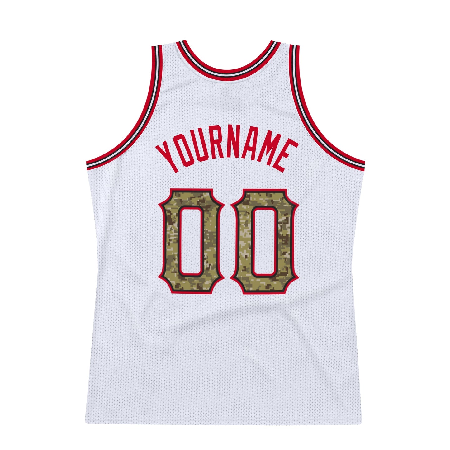 Custom White Camo-Red Authentic Throwback Basketball Jersey view 6