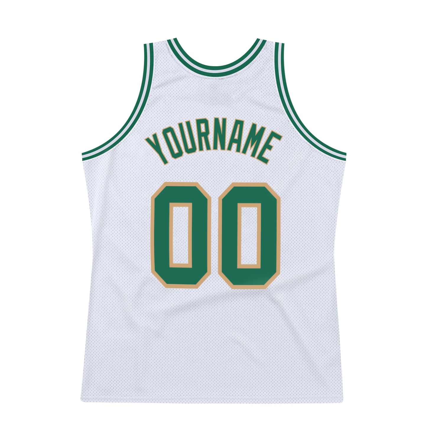 Custom White Kelly Green-Old Gold Authentic Throwback Basketball Jersey view 6