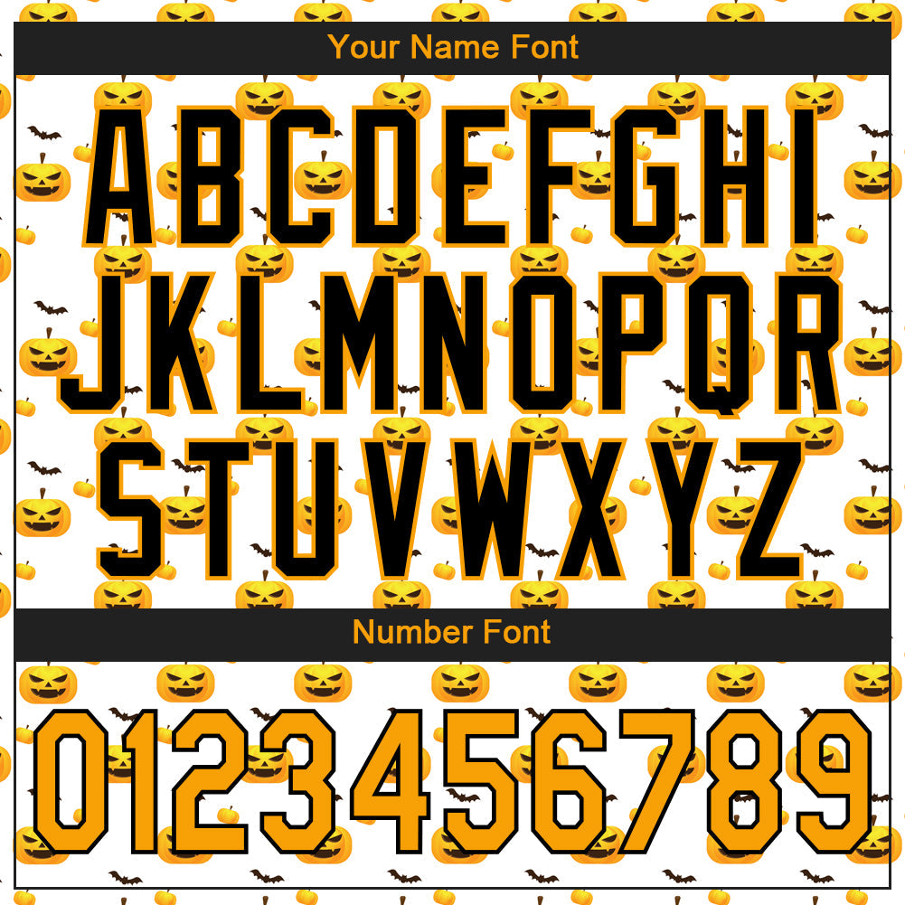 Custom White Gold-Black 3D Pattern Design Halloween Pattern With Pumpkins Authentic Baseball Jersey view 5