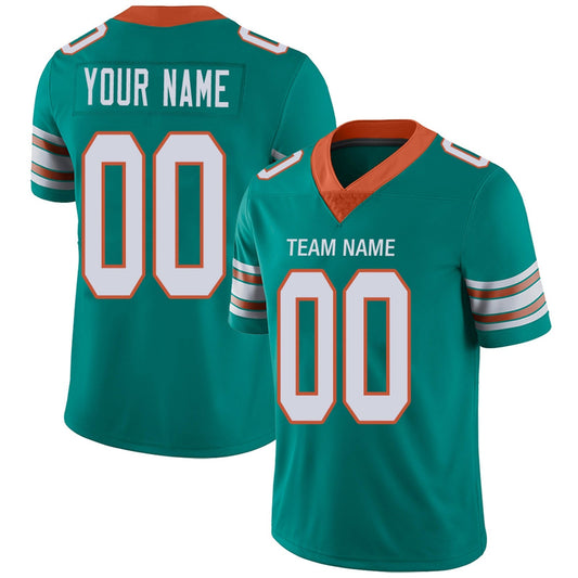 Custom M.Dolphins Football Jerseys Team Player or Personalized Design Your Own Name for Men's Women's Youth Jerseys Aqua - Main View
