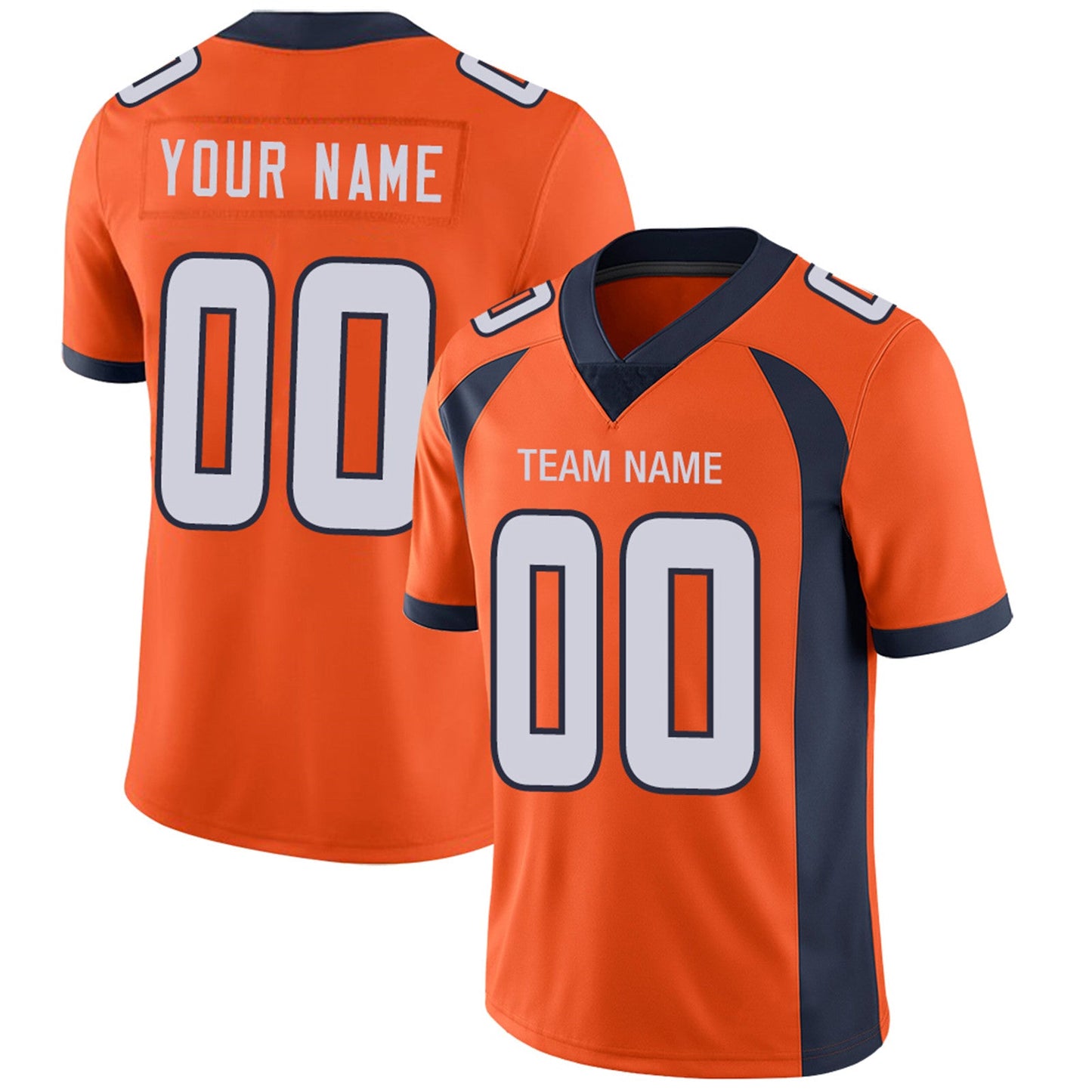 Custom D.Broncos Football Jerseys Team Player or Personalized Design Your Own Name for Men's Women's Youth Jerseys Orange view 2