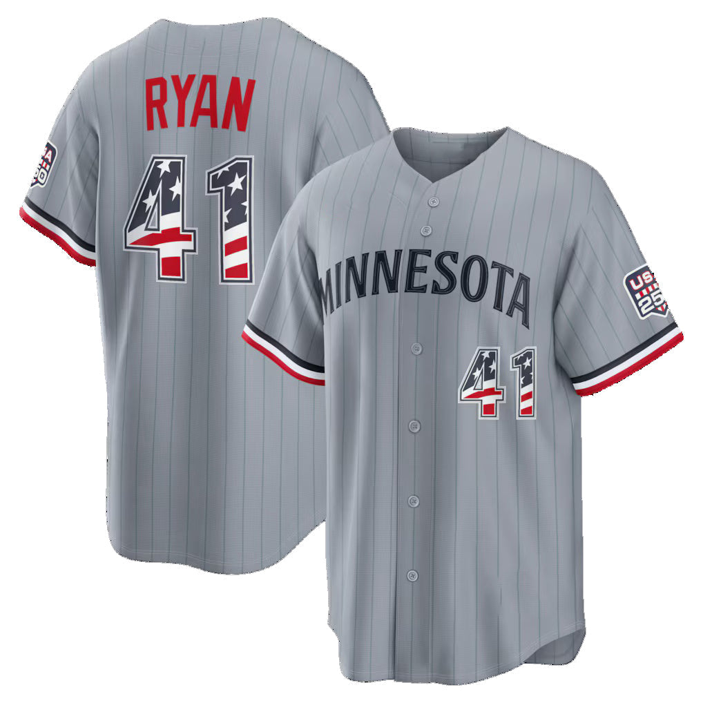 Minnesota Twins #41 Joe Ryan USA 250 Fourth of July Road Stadium Jersey - Gray Tailgate Goods - Main View