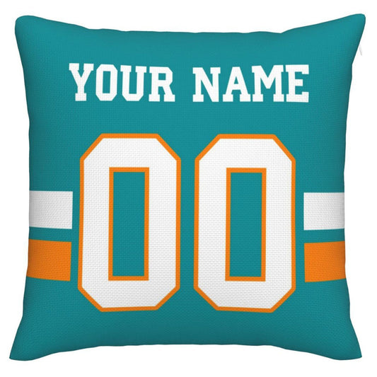 Custom M.Dolphins Pillow Decorative Throw Pillow Case - Print Personalized Football Team Fans Name & Number Birthday Gift Football Pillows - Main View