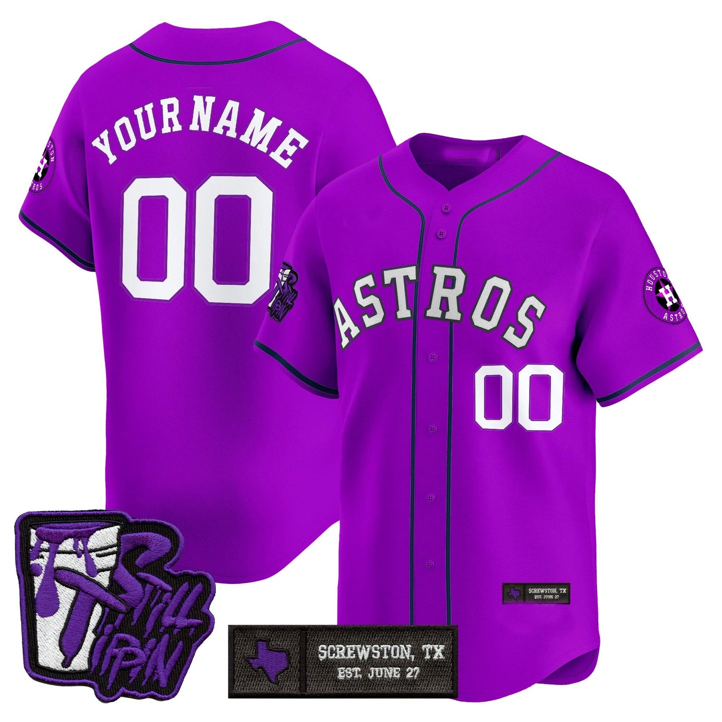 Custom Houston Astros DJ Screw Still Tippin Purple Patch Vapor Premier Limited Stitched Baseball Jersey - Main View