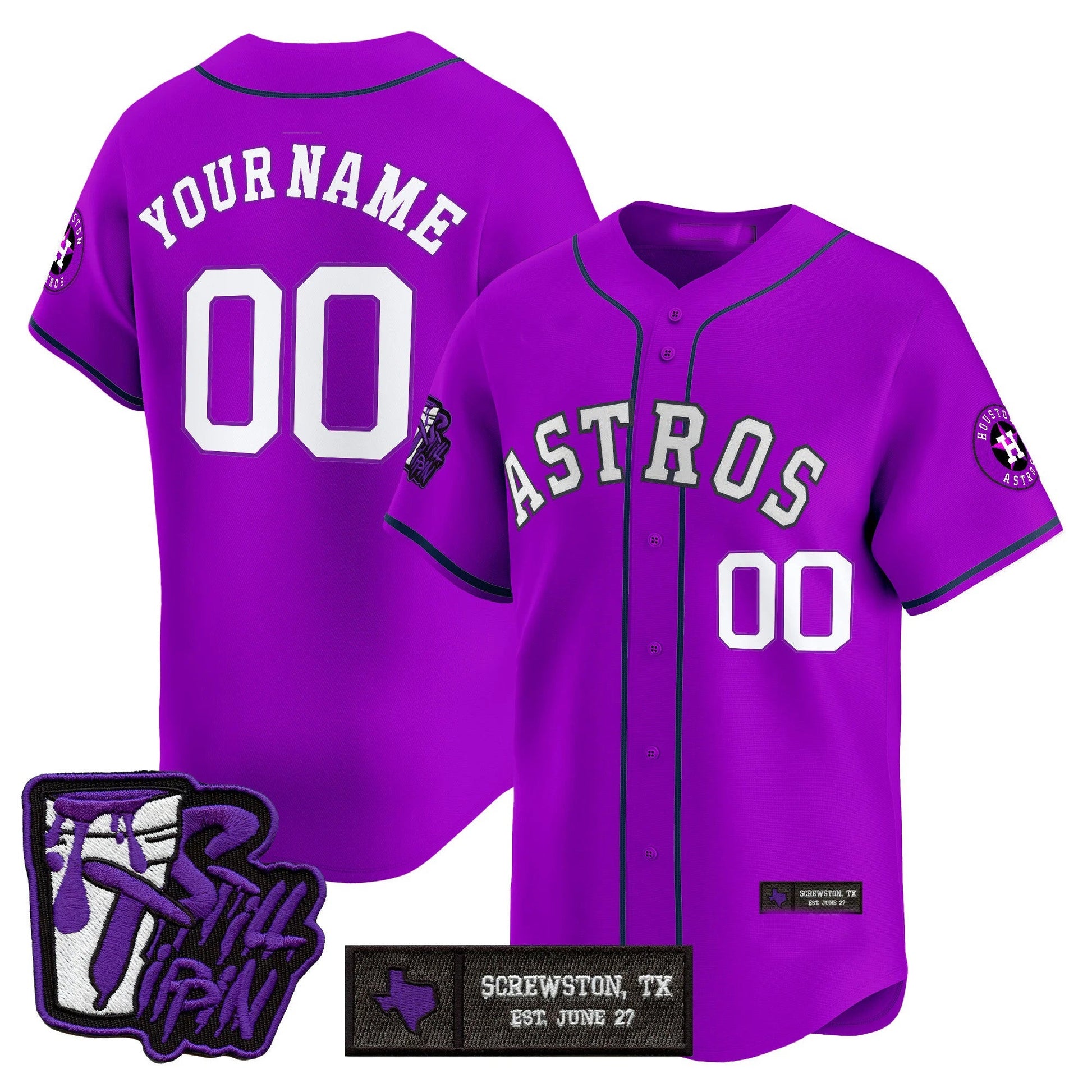 Custom Houston Astros DJ Screw Still Tippin Purple Patch Vapor Premier Limited Stitched Baseball Jersey - Main View