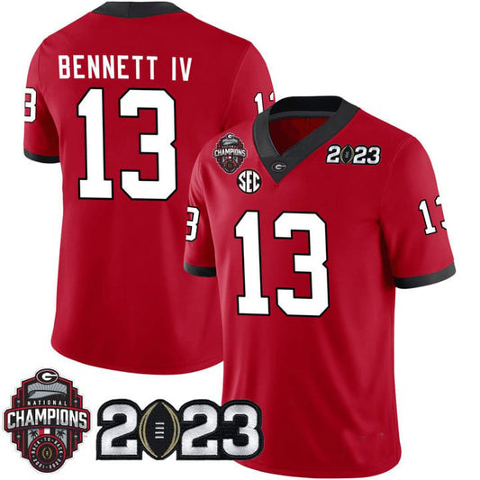 G.Bulldogs #13 Stetson Bennett Red College Football Jersey Stitched American College Jerseys - Main View