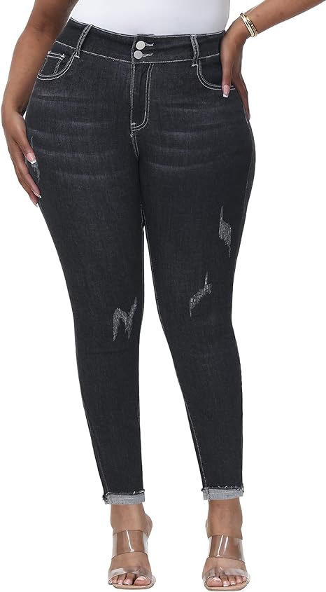 Womens Plus Size Skinny Jeans Stretchy High Waisted Ankle Jean - Main View