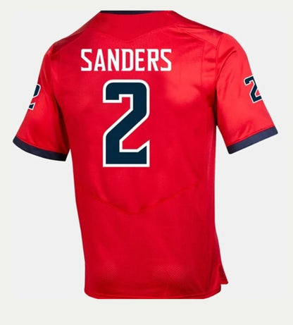 #2 Shedeur Sanders Red J.State Tigers Under Armour Team Wordmark Replica Football Jersey  Red Stitched American College Jerseys - Main View